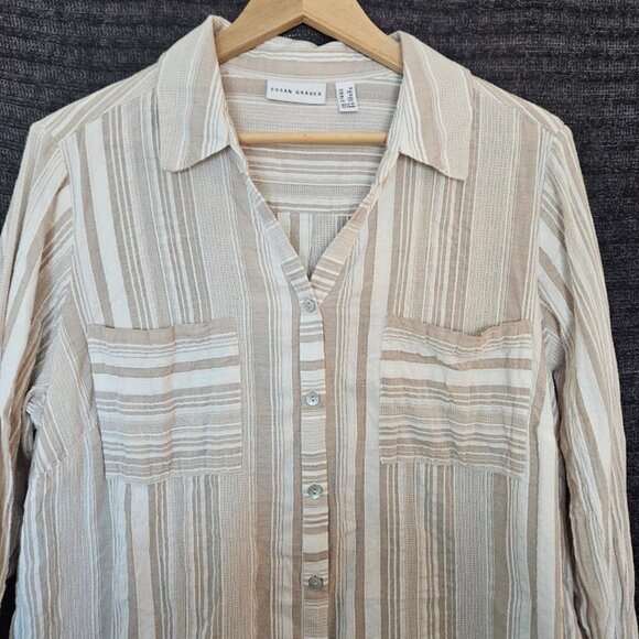 Susan Graver 100% Cotton Tunic Shirt Size 1X White Striped Beige White - Picture 4 of 12
